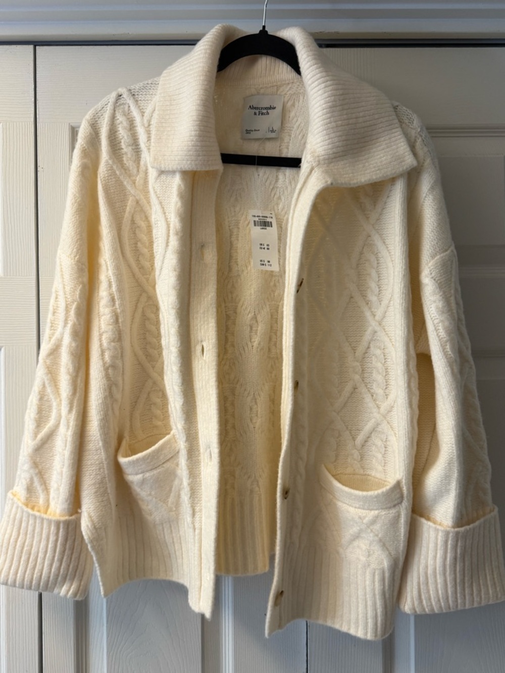 Abercrombie & Fitch Cream Cable-Knit Zip Cardigan Sweater
